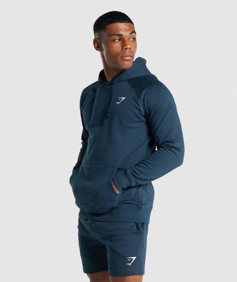 Men's Gymshark Crest Hoodie Navy | CA 50AD31